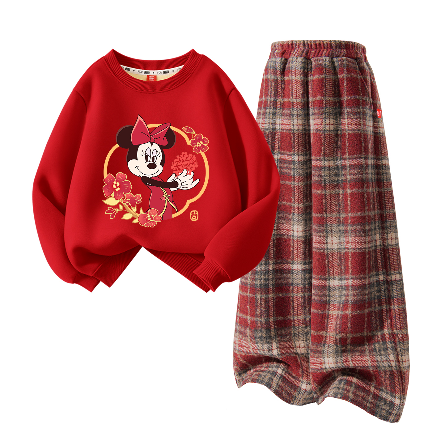 Детский танский костюм Disney, [thickened and fleece-lined]defoo bonnet красный+solid color красный plaid — фото 3