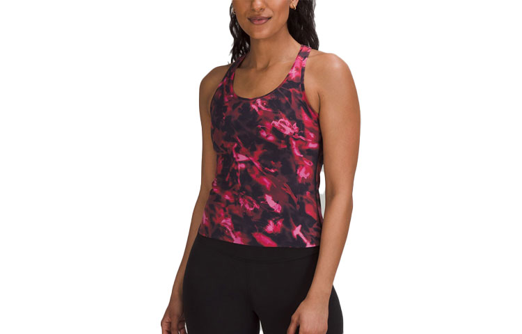 

Футболка-майка женская Lululemon розовая с цветочным принтом в смешанных тонах