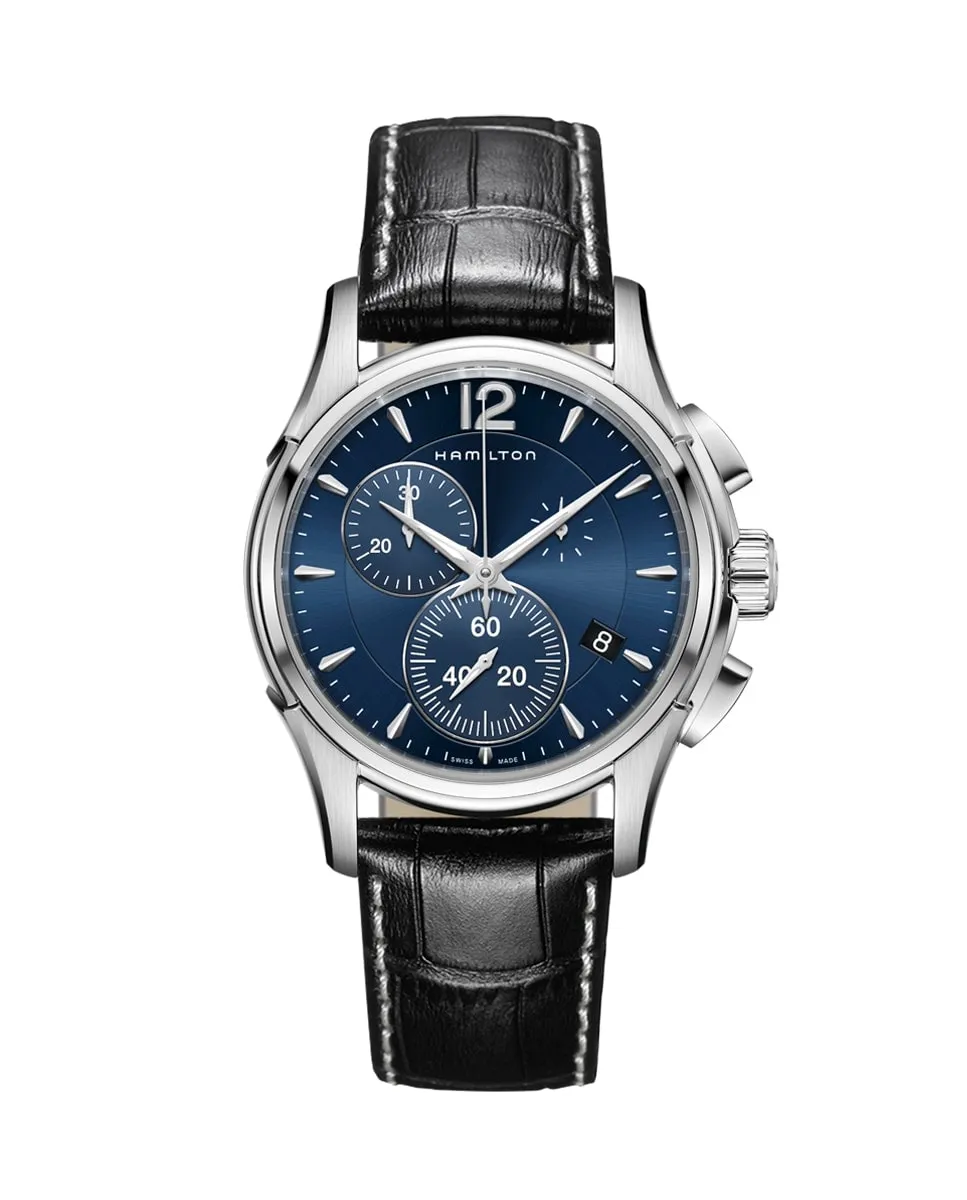 

Jazzmaster Chrono Quartz 42 мм H32612741 Мужские часы с хронографом и кожаным ремешком Hamilton, черный