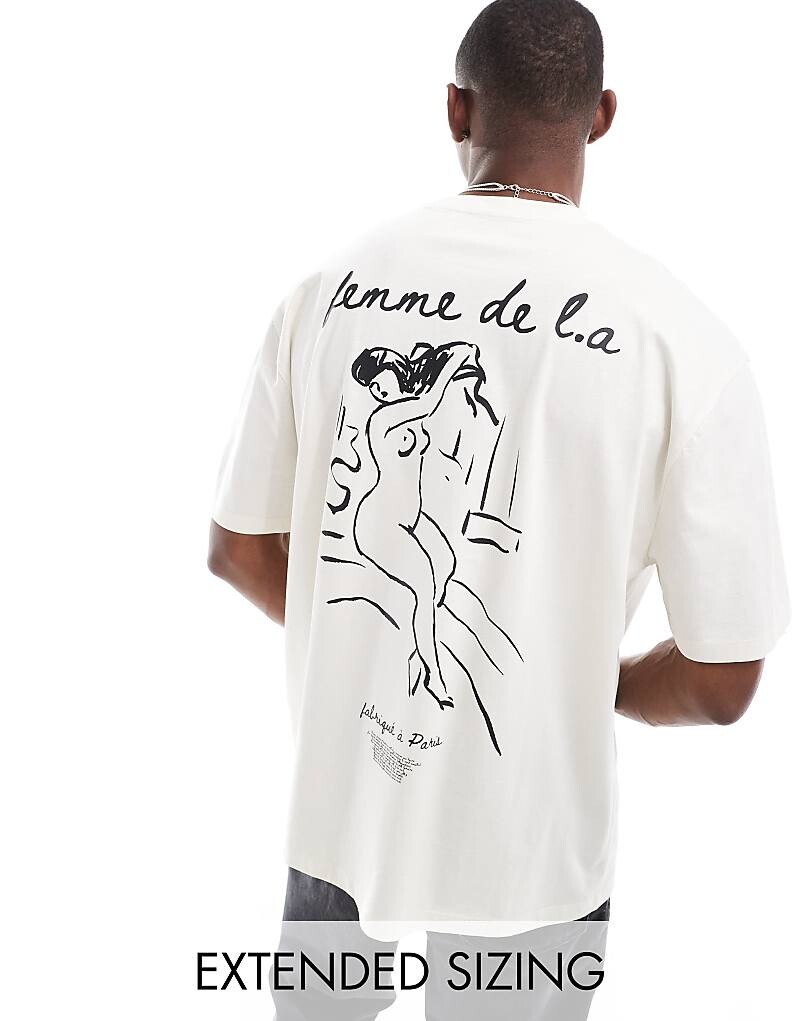 

Белая футболка оверсайз с линейным рисунком на спине ASOS DESIGN = f