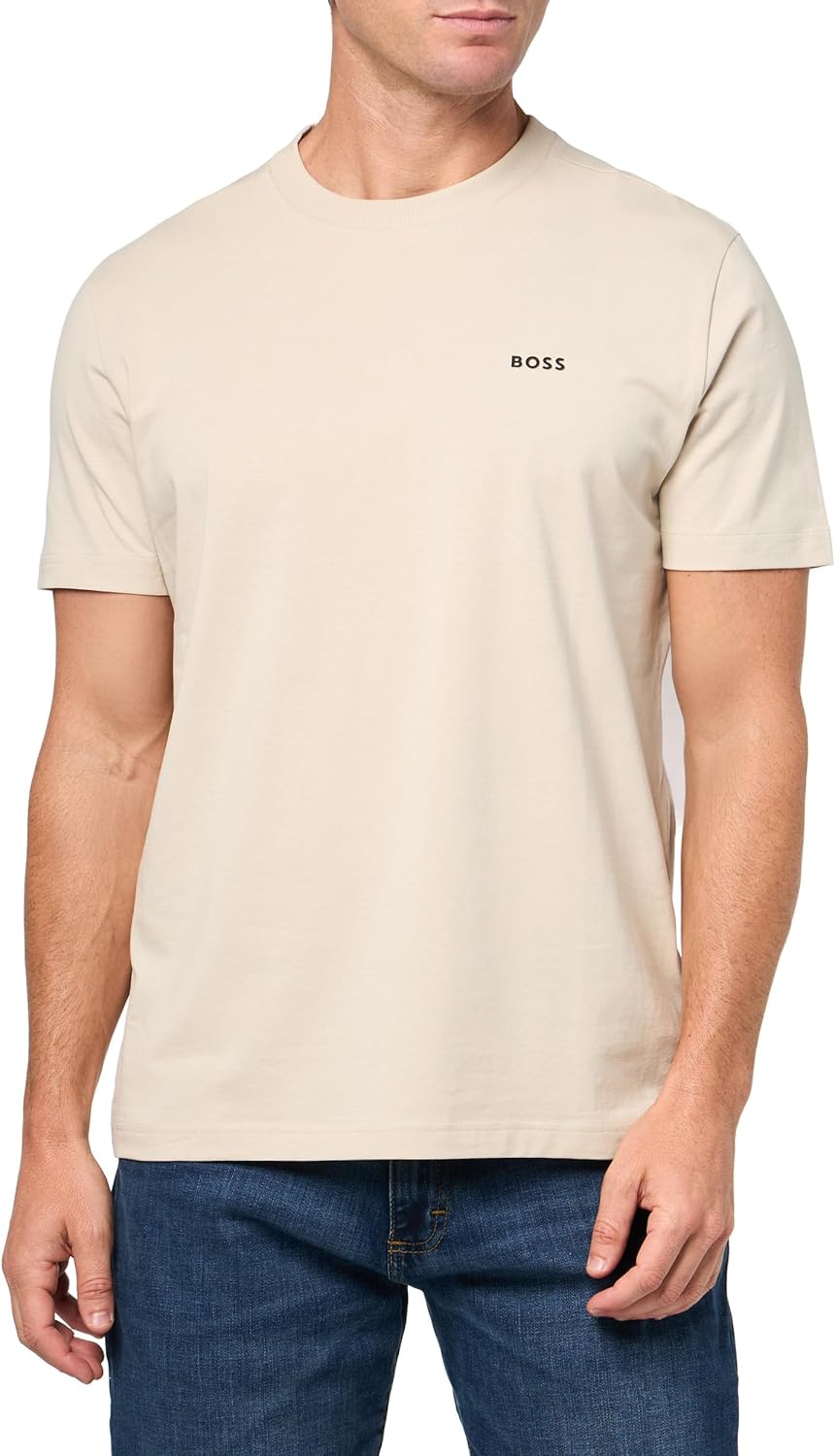 

Футболка BOSS Men's Contrast Logo из хлопка и эластичного хлопка, Peyote Beige