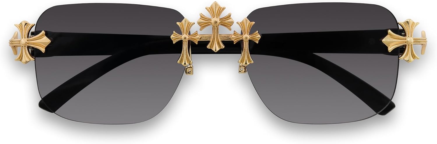 

Классические солнцезащитные очки ICE STAR с тройным перекрестием в оправе – безрамочный дизайн для мужчин и женщин, роскошный подарок в стиле стритстайл, Gold With Smoking Gradient