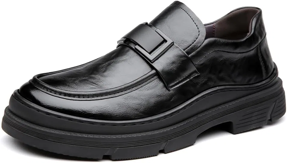 Мужские лоферы на платформе, кожаные, с декором, Penny Loafers, черный Abborora — фото 2