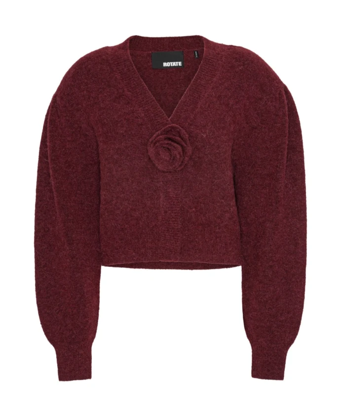 

Свитер с аппликацией в виде бордовой розы, осень-зима 2025 Rotate Birger Christensen, красный