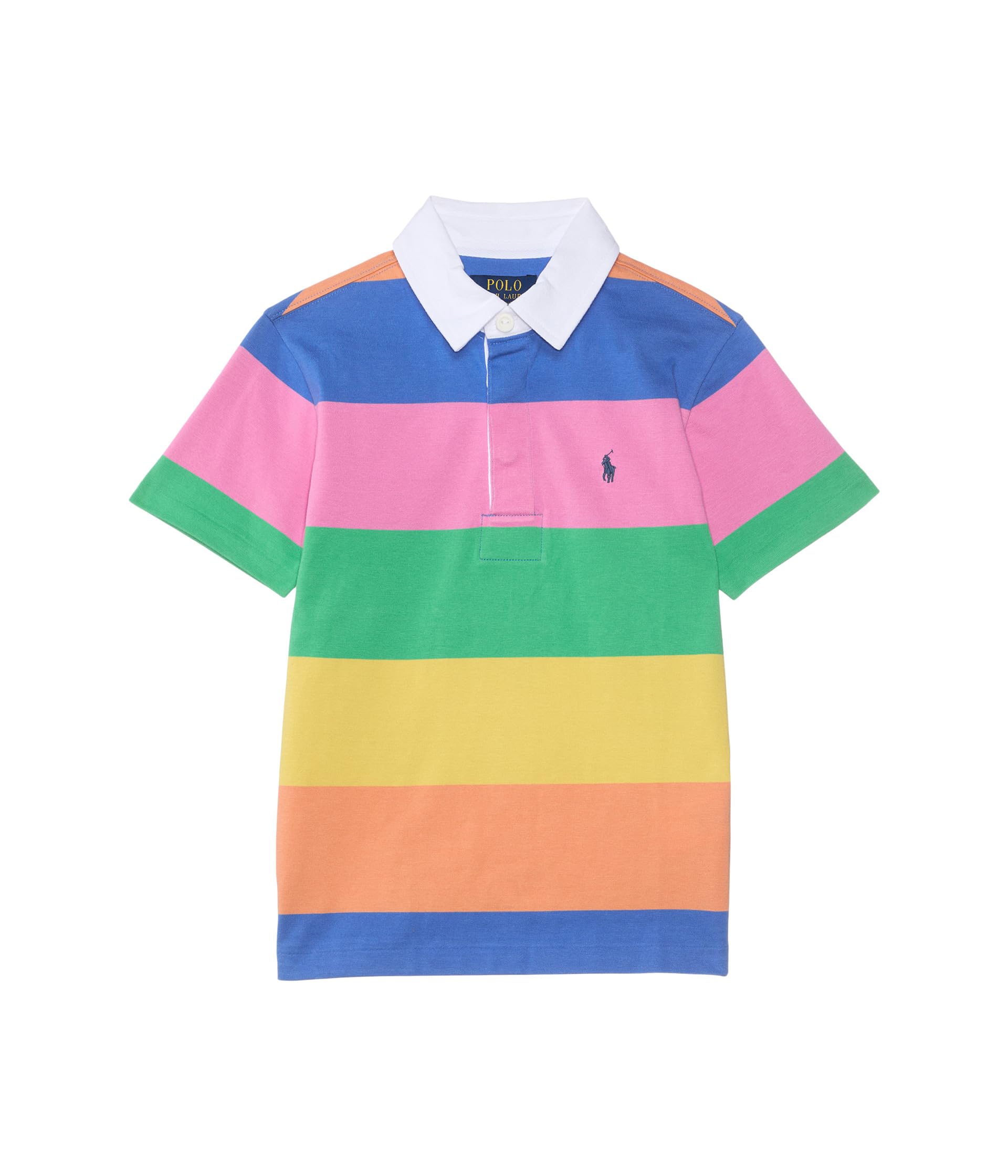 

Рубашка Polo Ralph Lauren Kids Striped Cotton Short-Sleeve Rugby Shirt, цвет Laguna Pink Multi/C7940
