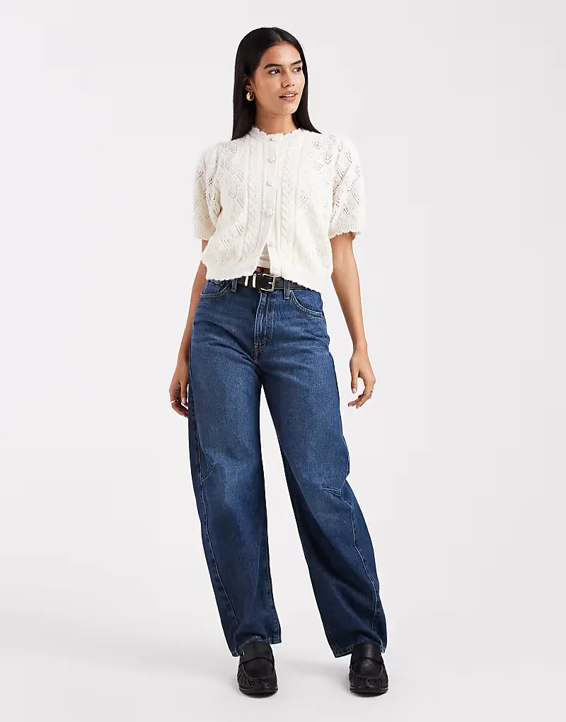 Вязаный кардиган Levis с короткими рукавами и ажурной отделкой Levi's, кремовый — фото 3