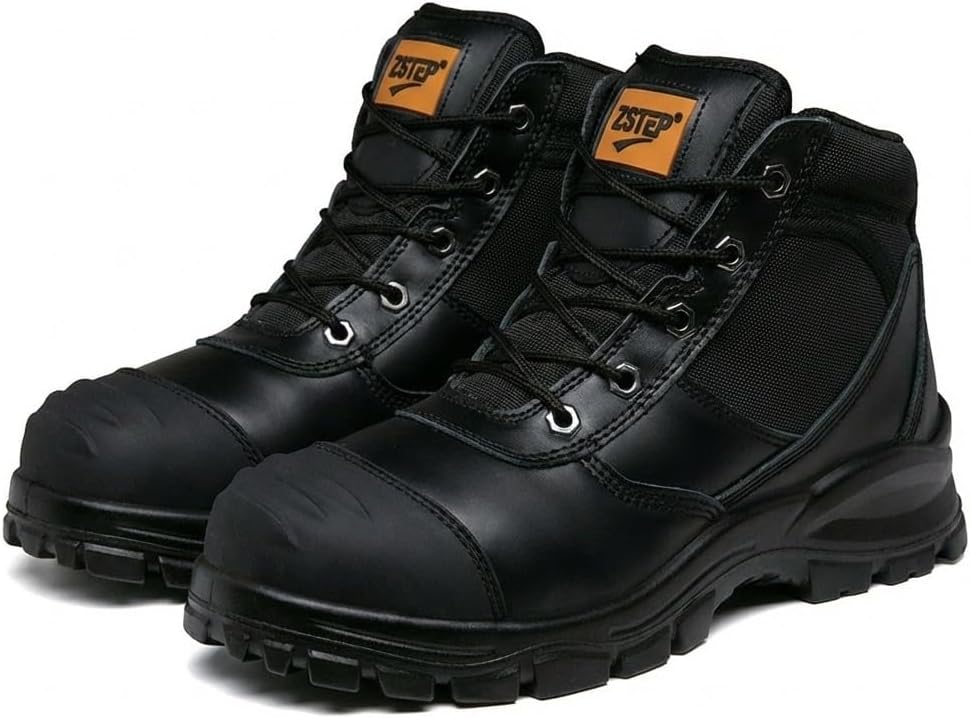 

Мужские защитные ботинки FLOWERGIRR с стальным носком, средний вырез, антипрокольные, с широким носком, кожаные ботинки с боковой молнией, подошва из ТПУ, черные/коричневые, размеры США