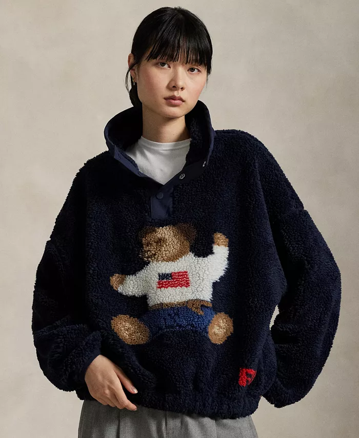 

Женский свитер Polo Bear из флиса с высоким ворсом и воротником-стойкой Polo Ralph Lauren, синий