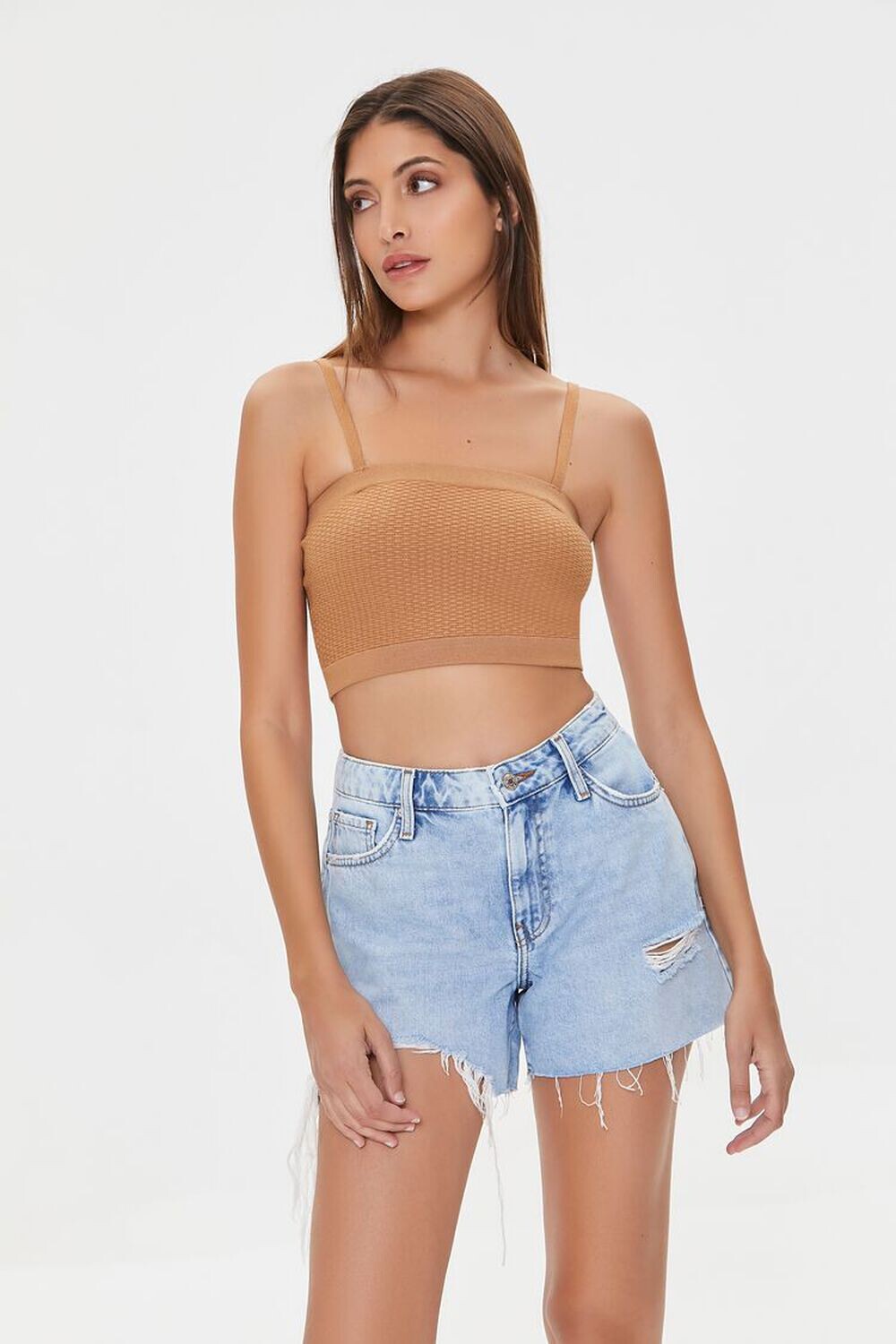 

Текстурированный свитер - укороченная майка вязки Forever 21, сафари