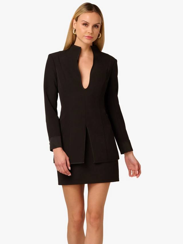 

Платье мини с длинными рукавами и глубоким вырезом Adrianna By Stretch Crepe Adrianna Papell, Black