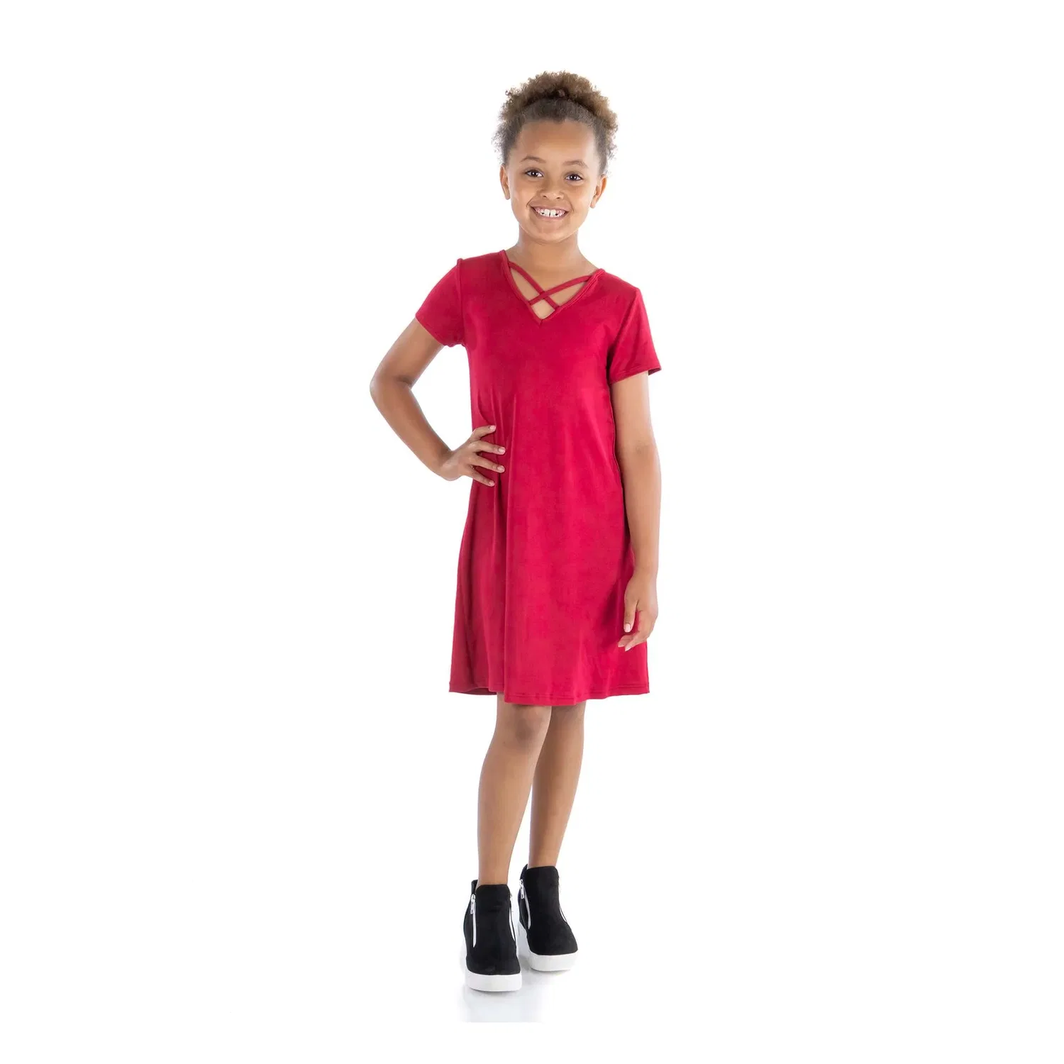 Платье-футболка с коротким рукавом для девочек 24sevenkid 24seven Comfort Apparel, красный — фото 2