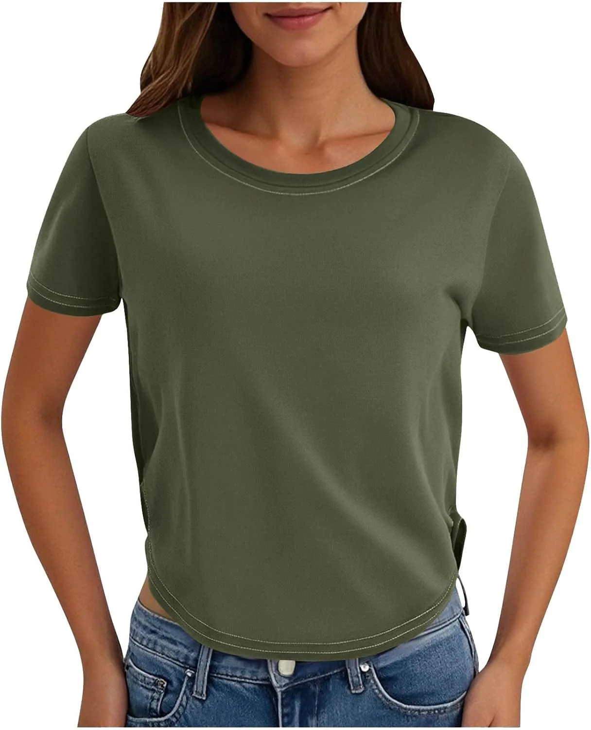 

Женская футболка с коротким рукавом и неровным подолом