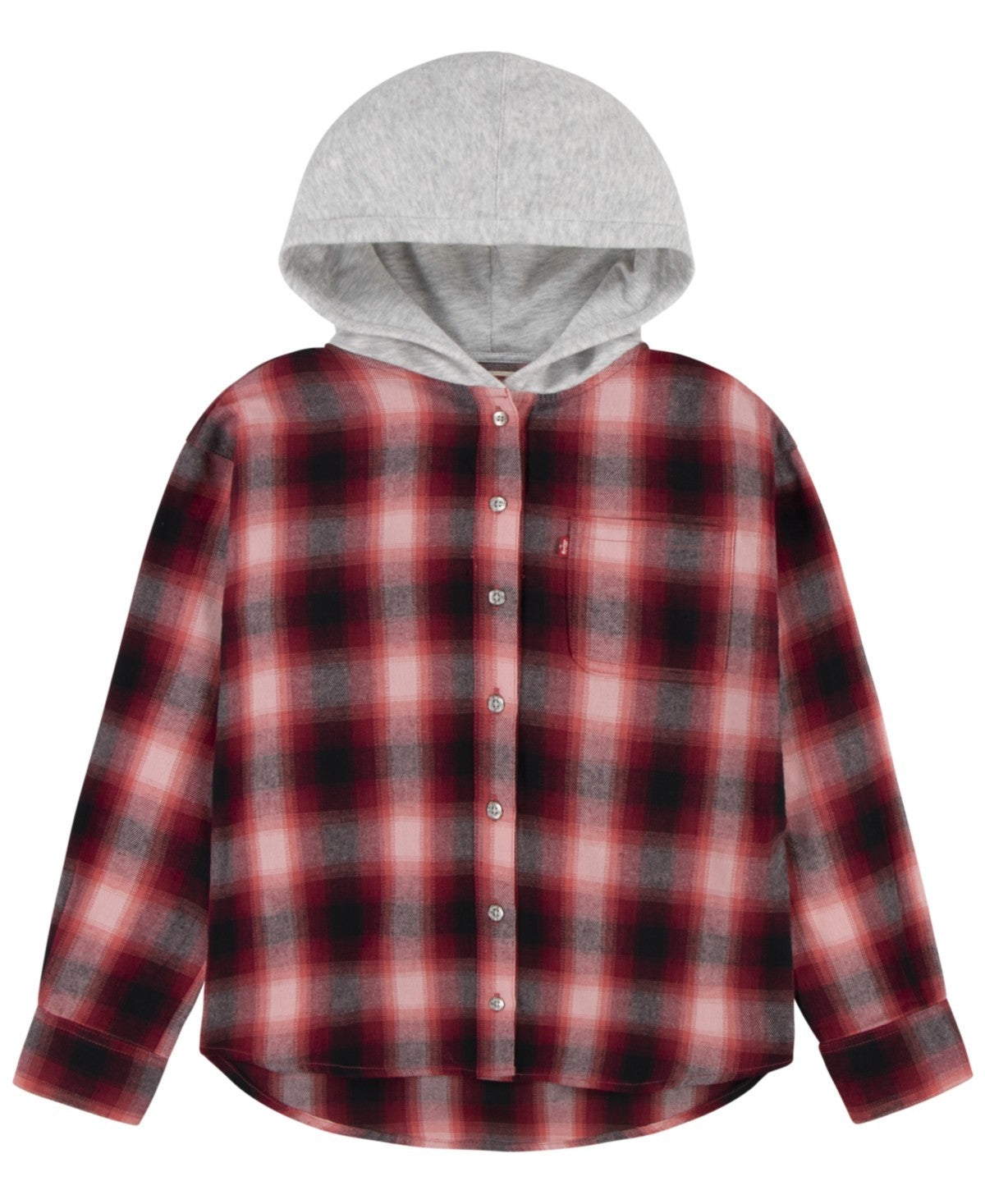 Детская толстовка Levi's с капюшоном, красная в клетку, из хлопковой смеси, с длинными рукавами, свободного кроя, GBO215 — фото 2