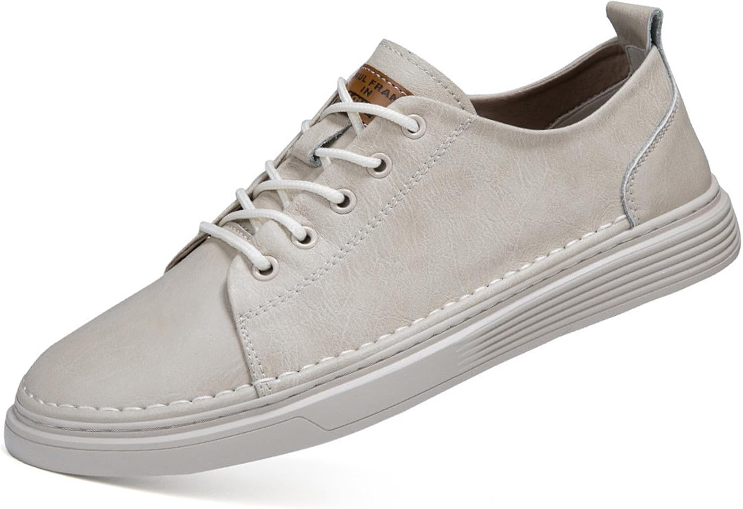 

Мужские кожаные кроссовки RiceelSor на шнуровке, плоская подошва, повседневные, ручной работы, с перфорацией, дышащие, противоскользящие, легкие и удобные, деловые лоферы, бежевый