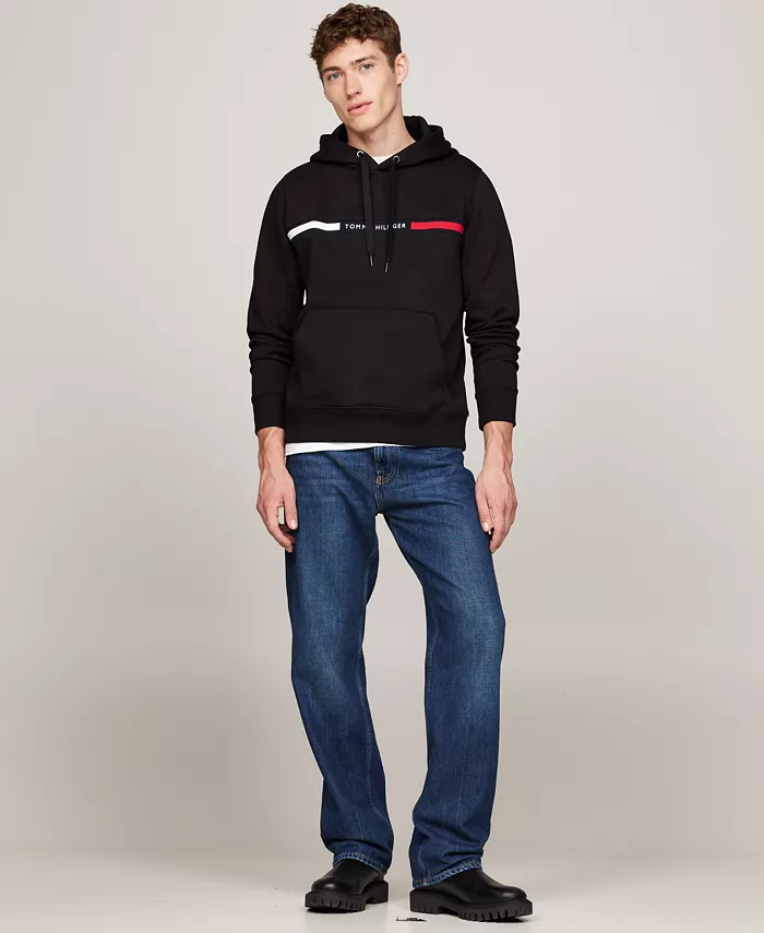 Мужская худи с логотипом на груди Tommy Hilfiger, черный — фото 4
