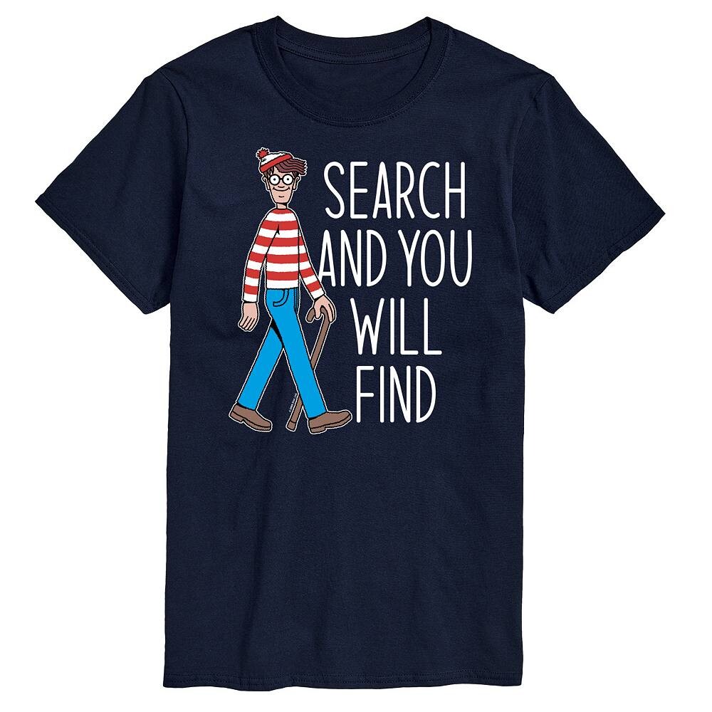 

Мужская футболка с рисунком Where's Waldo Search Licensed Character, темно-синий