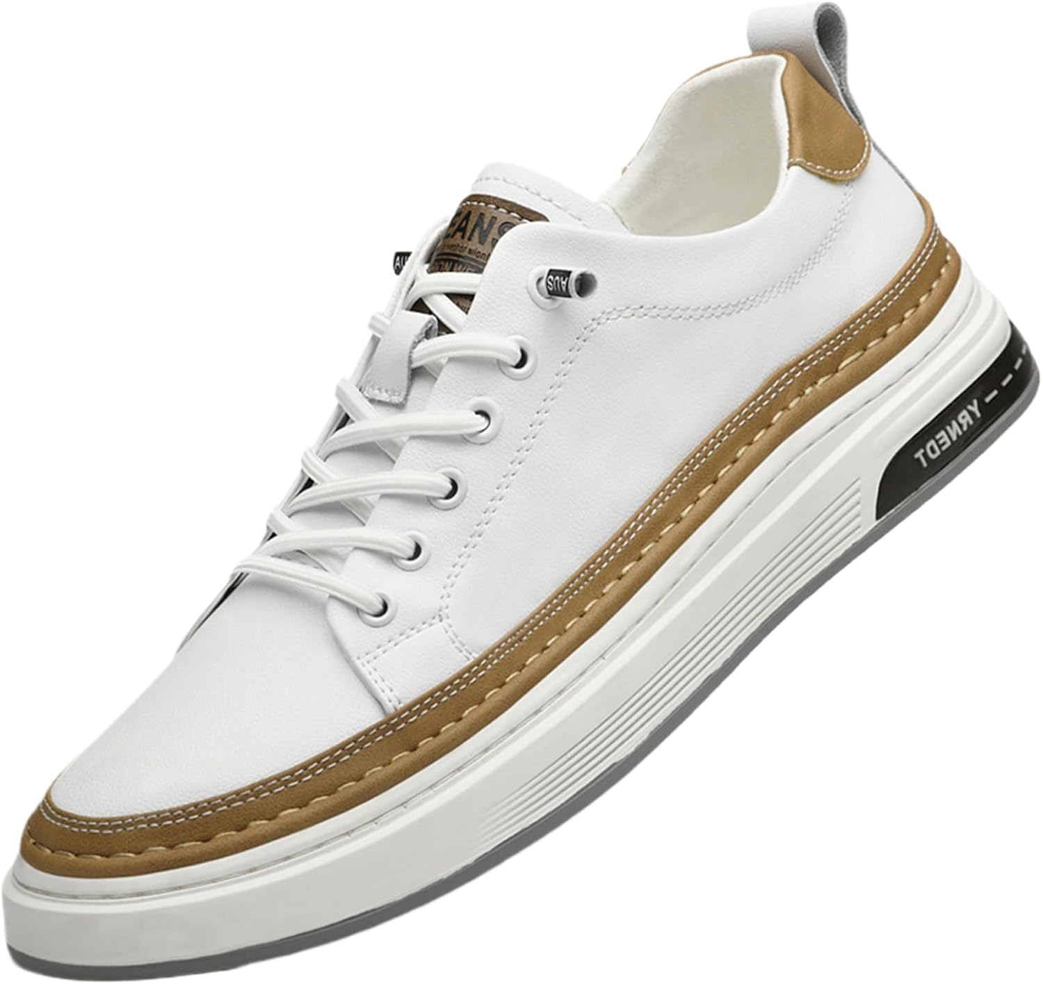 

Мужские кроссовки на платформе из натуральной кожи с модным округлым носком, шнуровкой и толстой подошвой, увеличивающей рост, повседневные кроссовки для ходьбы, вождения и спорта Bangteuo, белый