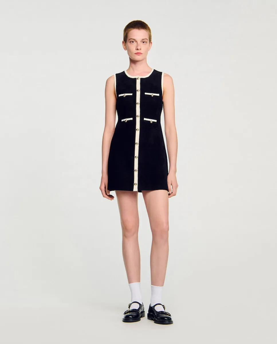 

Короткое платье из бархатного трикотажа Sandro, черный/белый