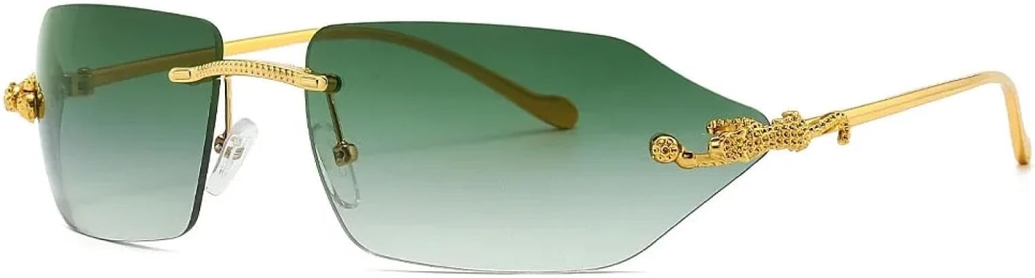 

Солнцезащитные очки с защитой от УФ-излучения UV400 | Без оправы, панк, золотистый леопардовый принт | Для женщин и мужчин, для занятий спортом на открытом воздухе и вождения DSVIGF, Green