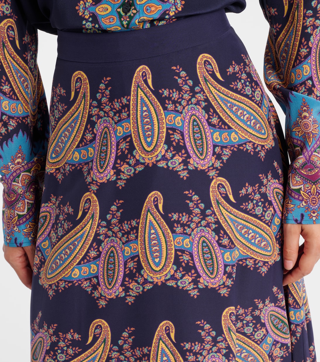 Шелковая макси-юбка с узором пейсли Etro, Stampa F.Do Blu — фото 4