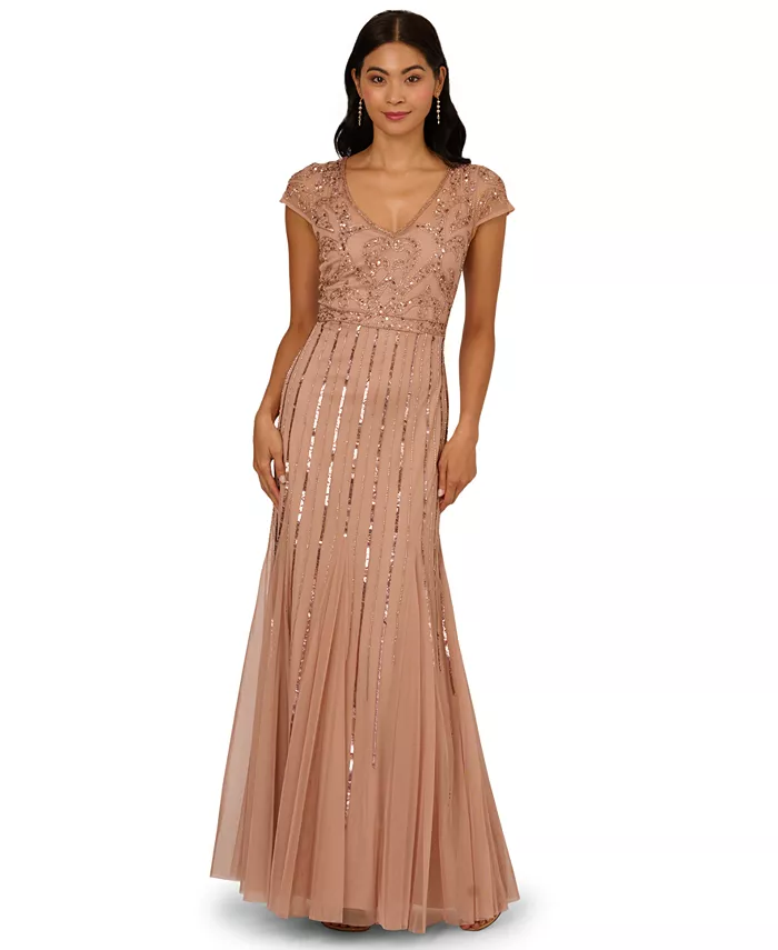 

Женское платье с вышивкой и V-образным вырезом Adrianna Papell, золото