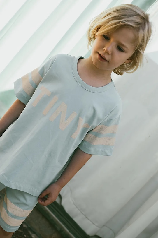

Детская хлопковая футболка STRIPES LOGO TEE Tinycottons, синий