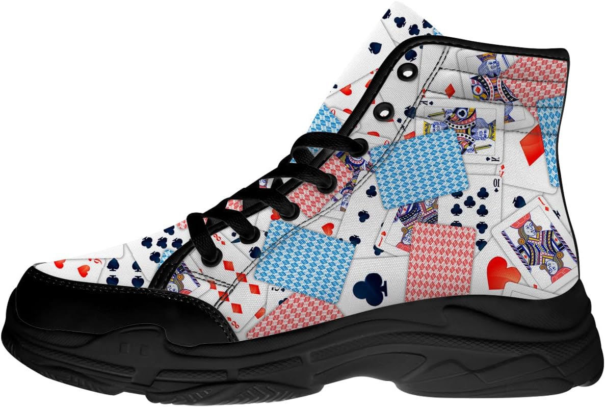 

Кеды с шнуровкой на высоком каблуке из холщовой ткани с игральными картами для мужчин и женщин, подарок для него и для нее Quorax, черный/красный/синий