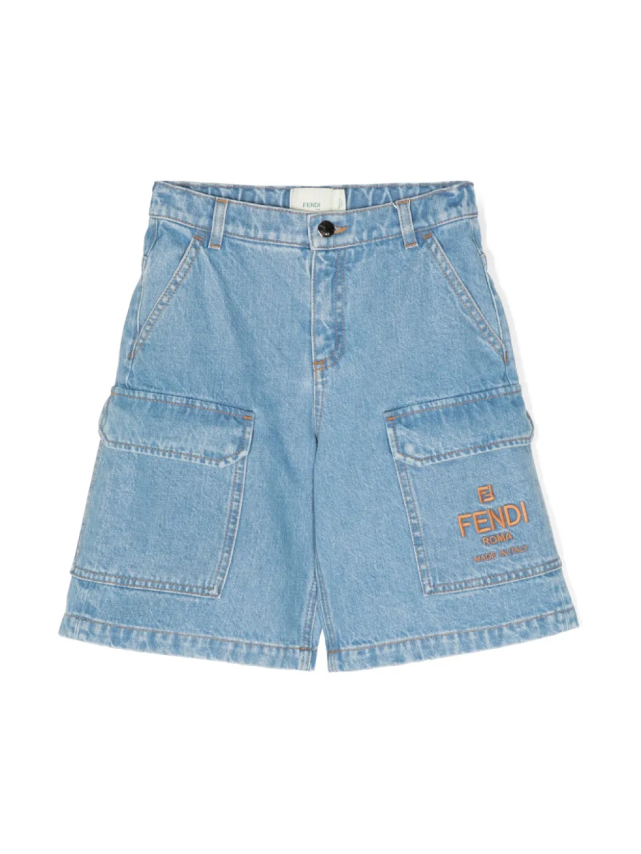 

Джинсовые шорты с вышитым логотипом Fendi Kids, синий