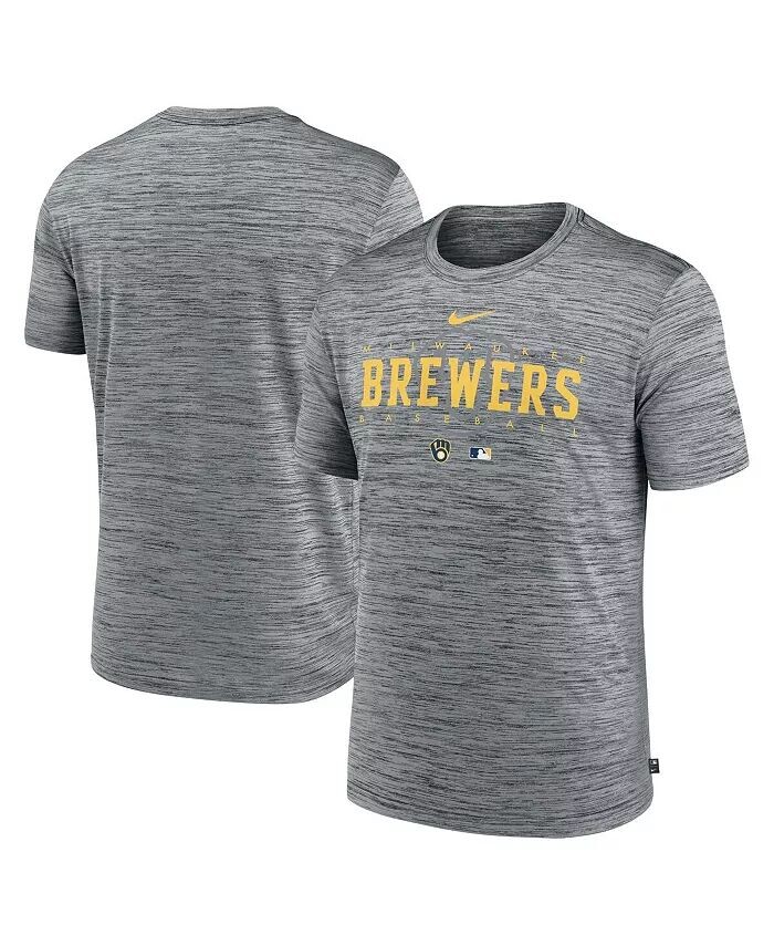 

Мужская футболка цвета Хизер серого цвета Milwaukee Brewers Authentic Collection Velocity Performance Practice Practice Nike