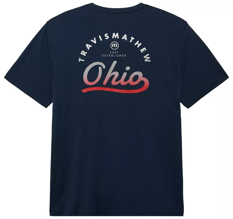 

Мужская футболка для гольфа TravisMathew Rock N Roll 2.0 OH State, цвет Total Eclipse