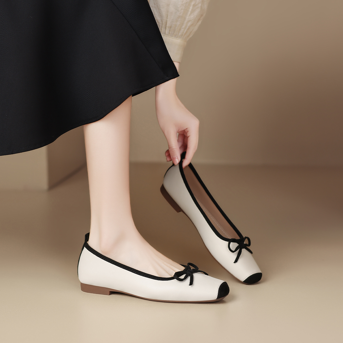 ZHR Женские повседневные туфли-лодочки бежево-черные, цвет Beige Black — фото 4