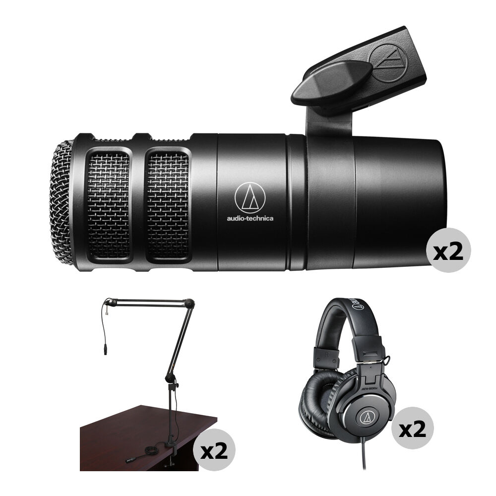 

Комплект микрофона Audio-Technica AT2040 для подкастов на двоих с трансляционным штативом и наушниками