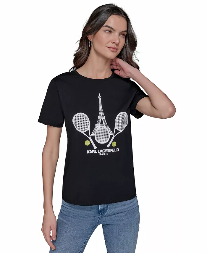 

Женская футболка с принтом Paris Tennis KARL LAGERFELD PARIS, черный