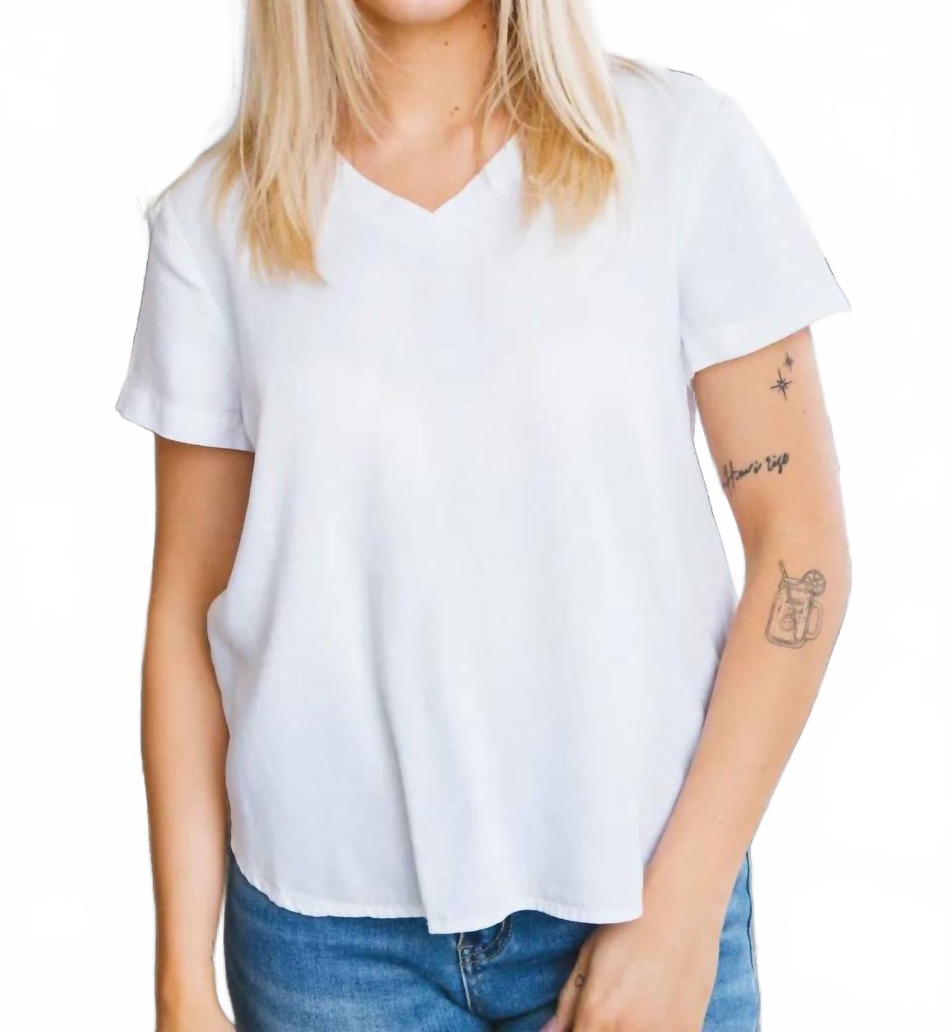 

Футболка с V-образным вырезом из тенсела в оптическом белом Velvet Heart