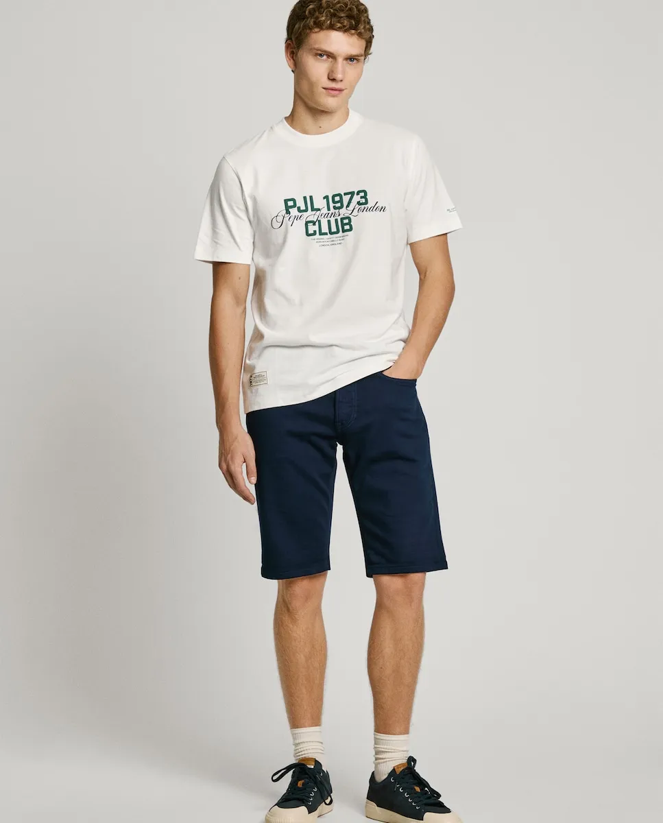

Мужские облегающие джинсовые шорты-бермуды из эластичной ткани Pepe Jeans, тёмно-синий