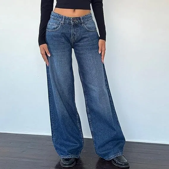 Джинсы свободные, Y2K, Wide Leg, Royal Blue — фото 4