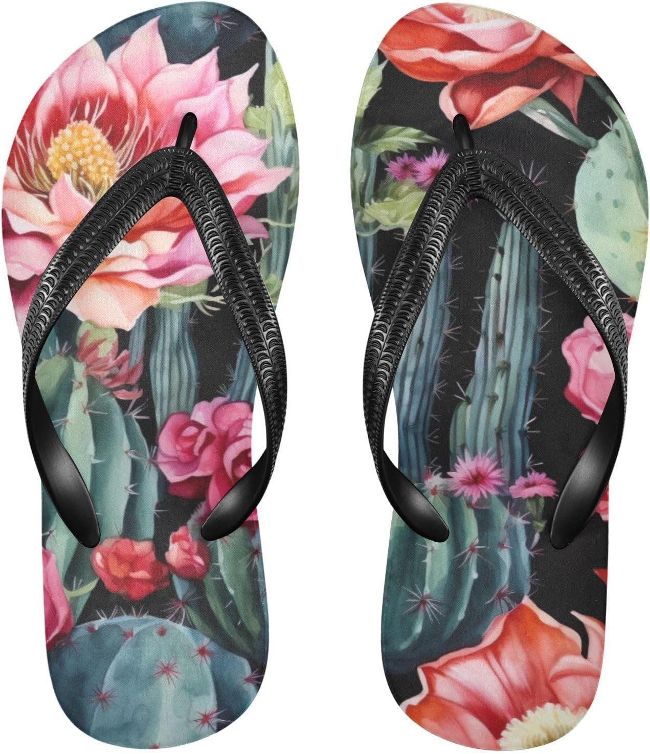 

Шлепанцы с цветочным рисунком кактусов, пляжные летние повседневные сандалии для женщин и мужчин, обувь для душа, размер XS Kfbe, Cactus Flowers