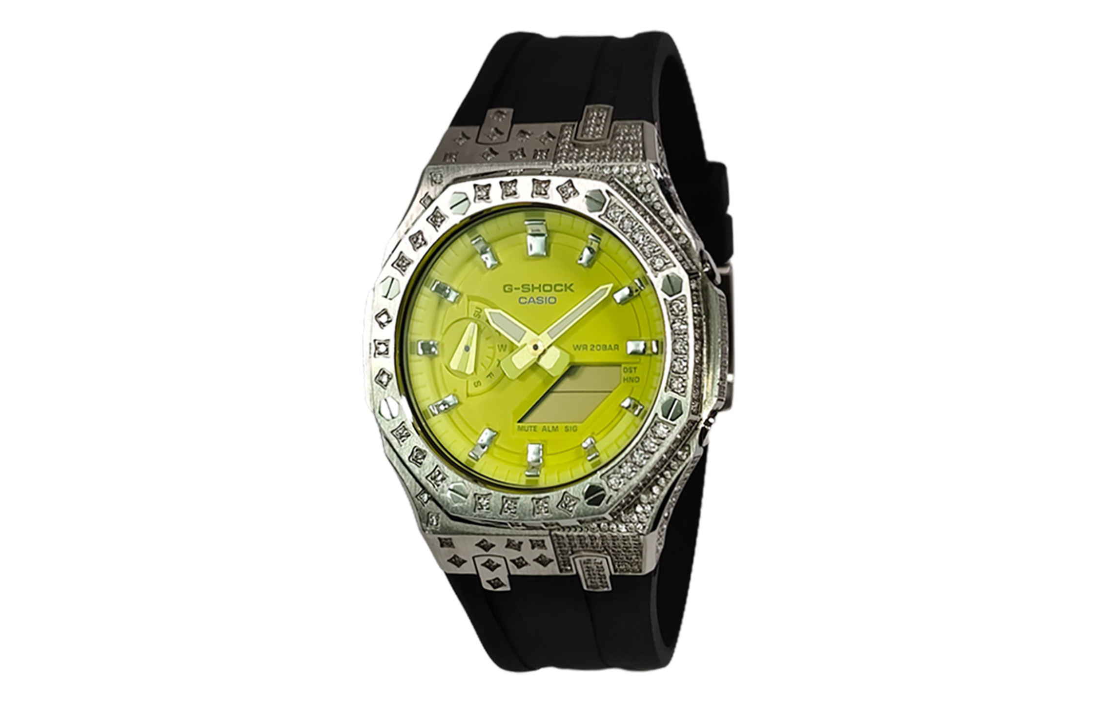 

CASIO Часы Retrofit Series GA2100 Collection Quartz Movement Fluoroelastomer Strap Watch Unisex Yellow Watch Dial