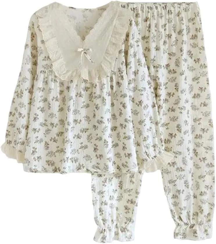 Пижамный комплект, хлопок, Women's Lace Collar Festival Style, 4