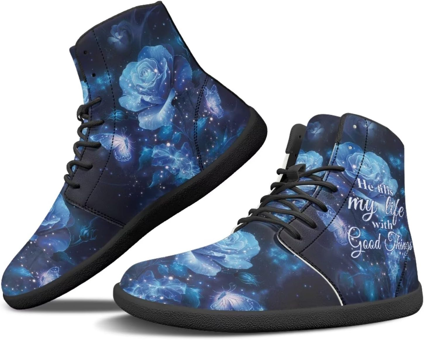 

Кроссовки Binienty с широкой посадкой для мужчин и женщин, минималистичные, обувь для босоногой ходьбы, с нескользящей подошвой и нулевым перепадом, Blue Rose Butterfly Verse