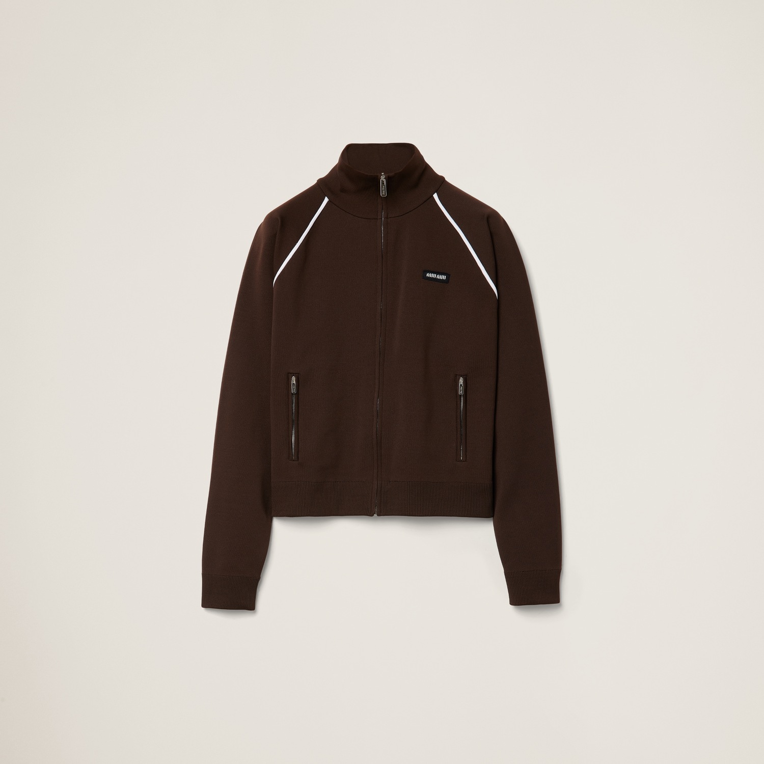 

Кардиган на молнии из технической пряжи MIU MIU, темно-коричневый/белый