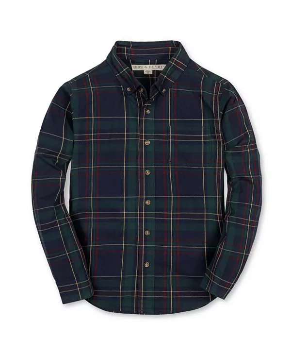 

Детская рубашка с длинными рукавами из органического эластичного поплина - для малышей и детей постарше. Hope & Henry, синий