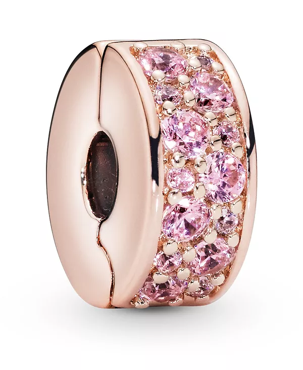 

Шарм с фиксированным зажимом из кубических цирконий Pandora, pink/gold