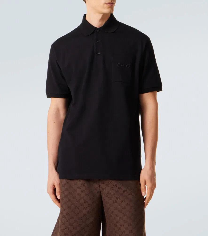 Поло-рубашка Gucci Horsebit из хлопковой смеси пике, черная — фото 3