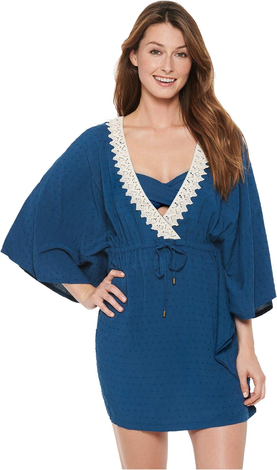 

Туника DOTTI Arcadian Breeze Crochet Trim Flutter Tunic Cover-Up, синий