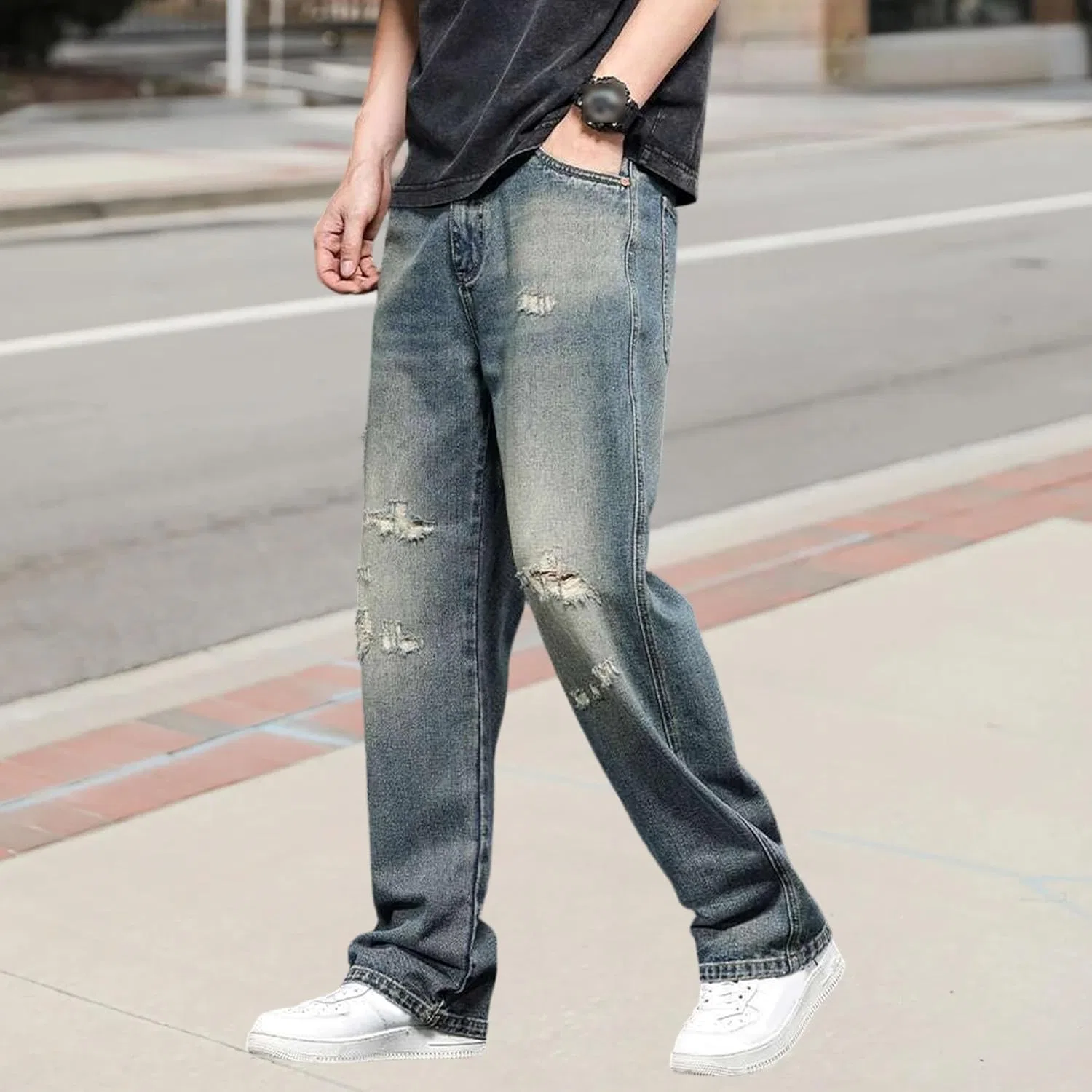 Джинсы свободные Baggy Ripped Jeans, синие — фото 3