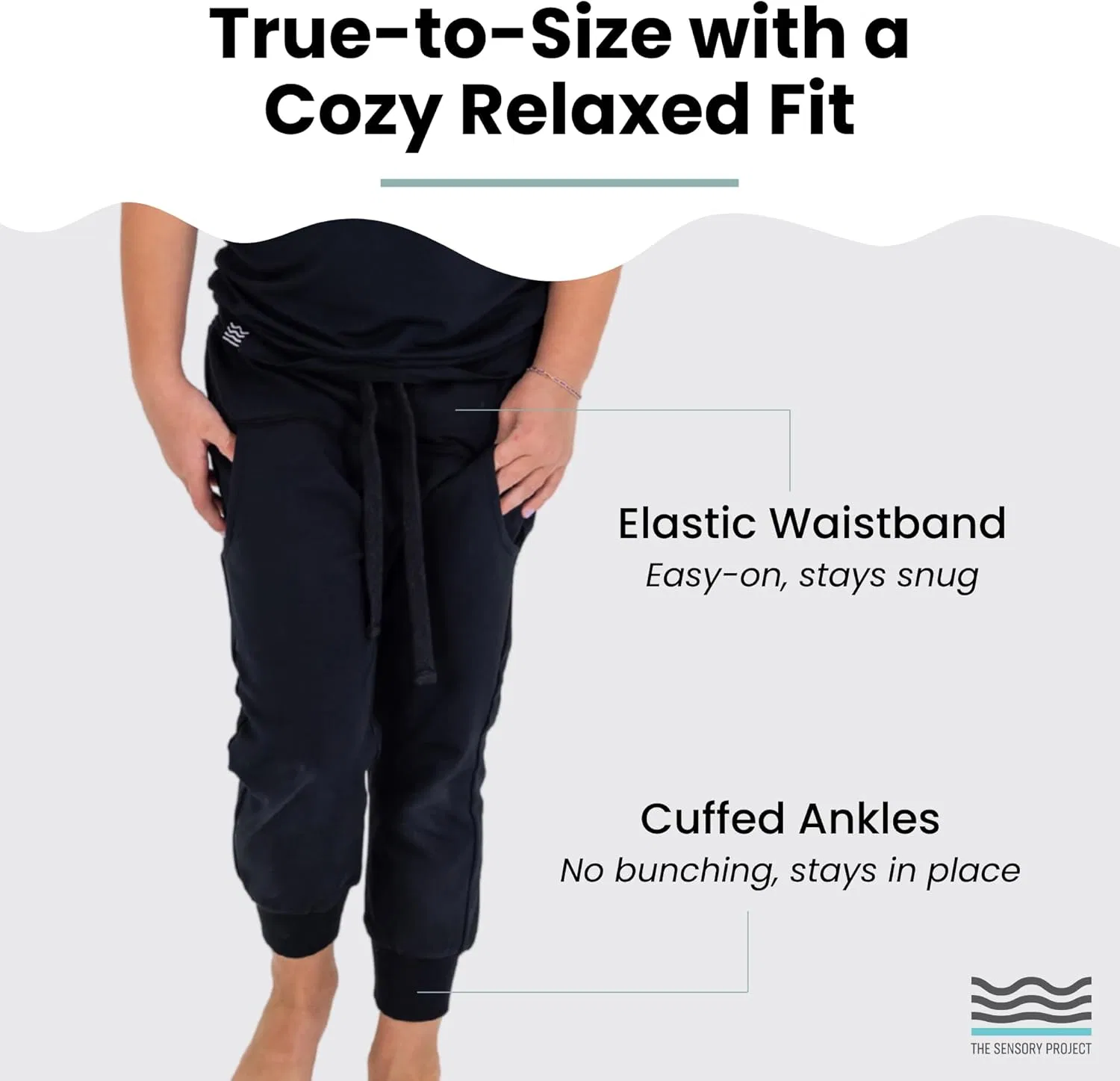 Спортивные штаны CloudCalm Joggers от THE SENSORY PROJECT - ультрамягкие спортивные штаны из органического хлопка для младенцев и детей младшего возраста, черный — фото 4