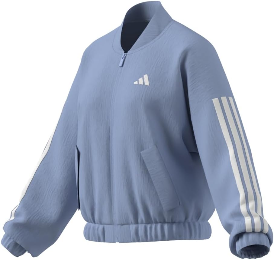 Женский бомбер Adidas Originals с тремя полосками, синий/белый — фото 3