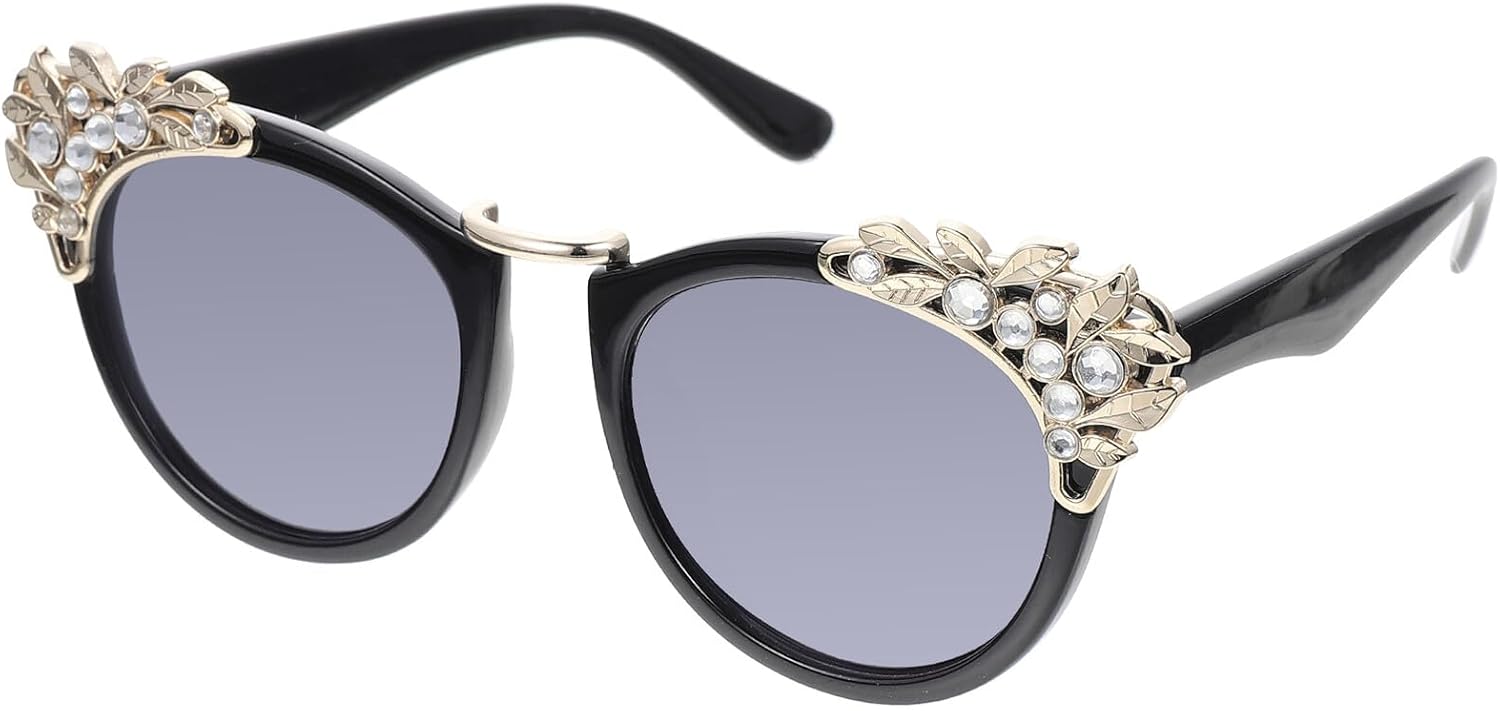 

Солнцезащитные очки «кошачий глаз» со стразами. Стильные солнцезащитные очки для женщин. Большие линзы. Черно-серые линзы. Очки для отдыха, пляжа и вечеринки GATHINESS, Black