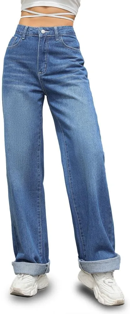 

VYES Женские джинсы High Waisted Straight Leg